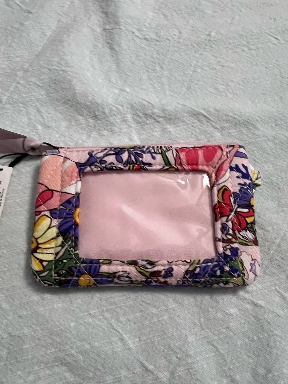 Vera Bradley Zip Id Coastal Wildflowers Floral Pink Card Holder Keychain